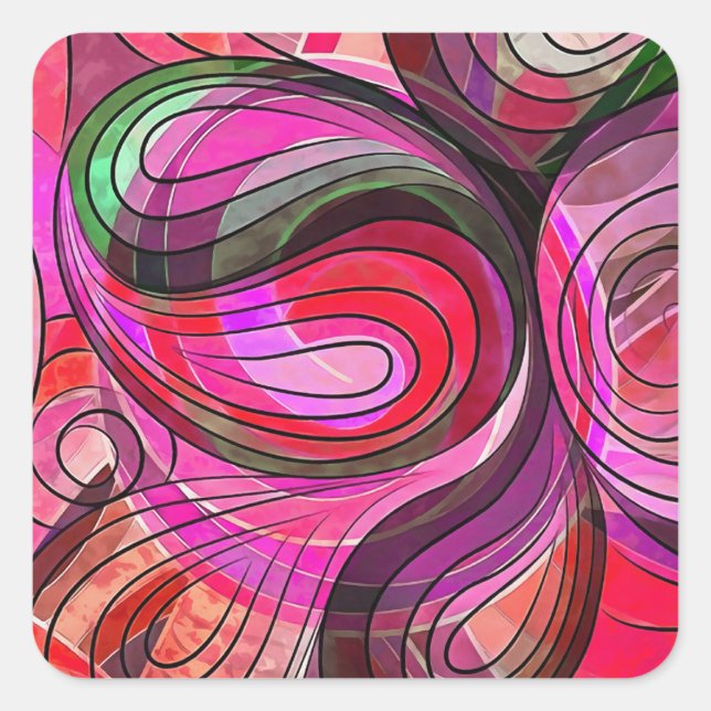 Pomegranate And Granite Doodle With Black Lines Square Sticker (Front)