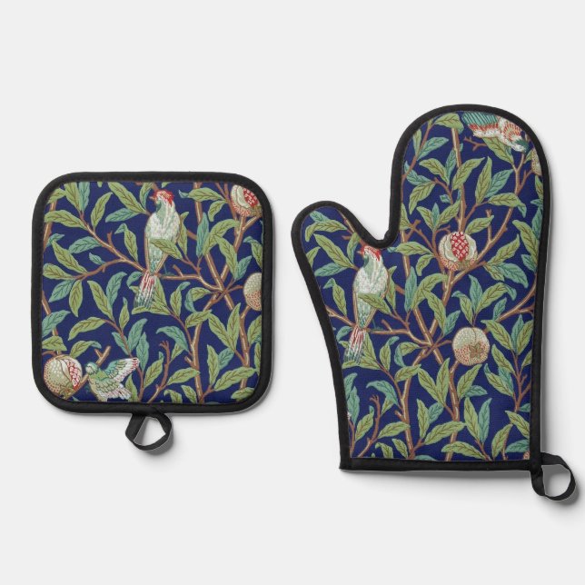 Pomegranate and Little Bird, William Morris Oven Mitt & Pot Holder Set (Front)