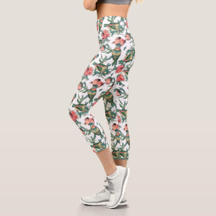 Pomegranate and Lovebirds Pattern Capri Leggings