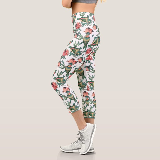 Pomegranate and Lovebirds Pattern Capri Leggings (Left)