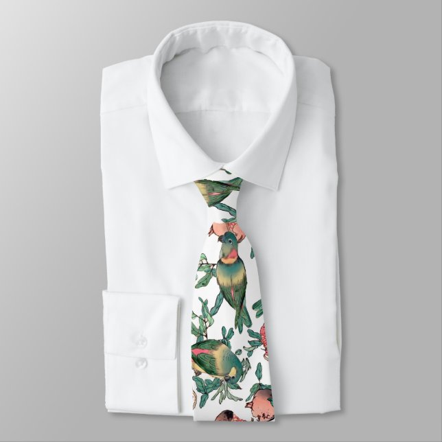 Pomegranate and Lovebirds Pattern Tie (Tied)