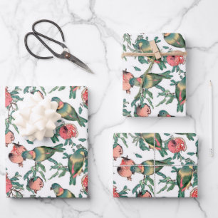 Pomegranate and Lovebirds Pattern Wrapping Paper Sheet