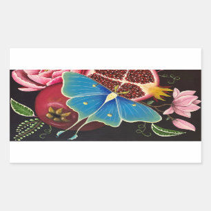 Pomegranate and Luna Moth Fine Art Stick 4 Pack Rectangular Sticker