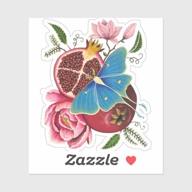 Pomegranate and Luna Moth Laser Cut Sticker (Sheet)