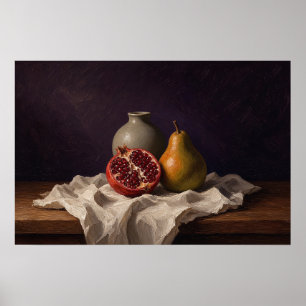 Pomegranate and Pear Fruit Still Life Poster