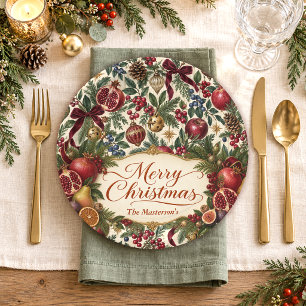 Pomegranate Botanical Family Name Christmas Paper Plate