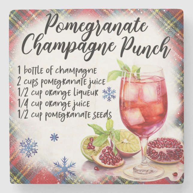 Pomegranate Champagne Punch Recipe Coaster (Front)