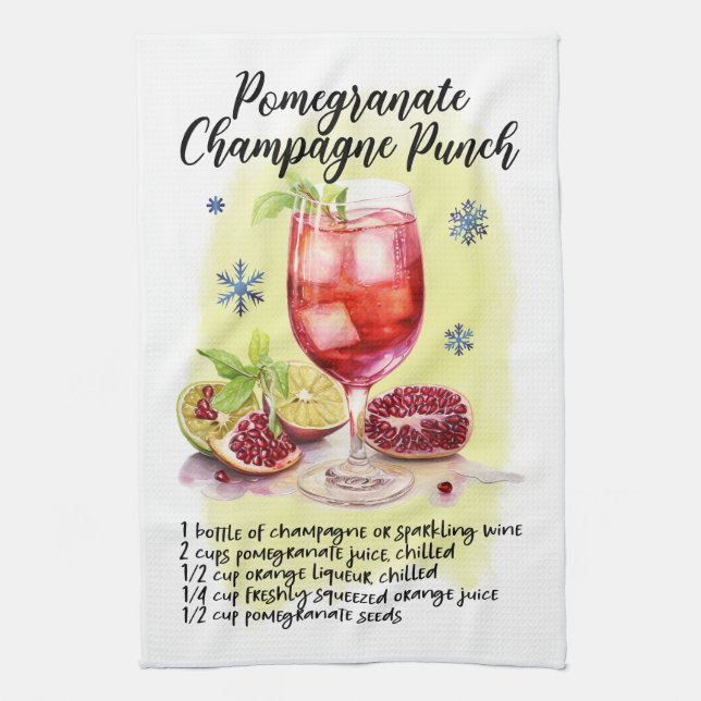 Pomegranate Champagne PunchRecipe Christmas design Tea Towel (Vertical)