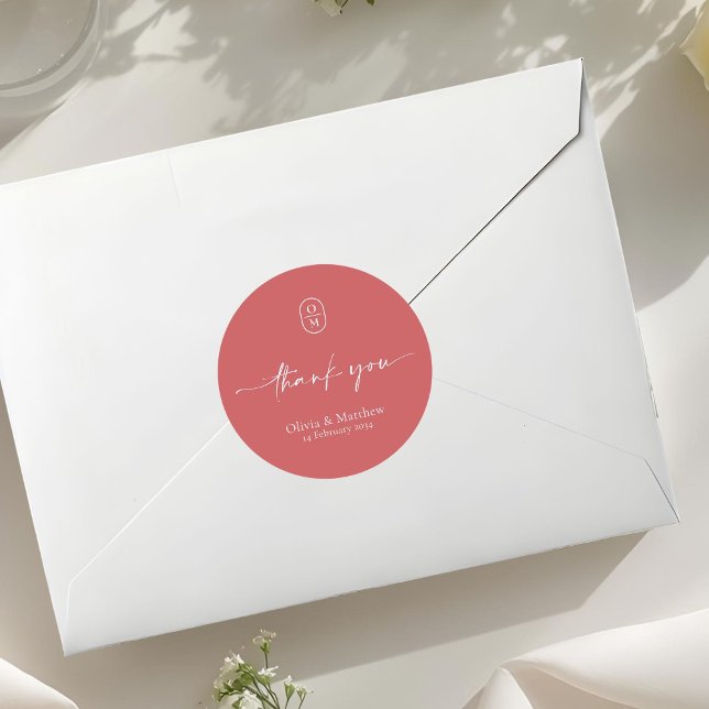 Pomegranate | Chic & Modern Wedding Monogram  Classic Round Sticker (Creator Uploaded)