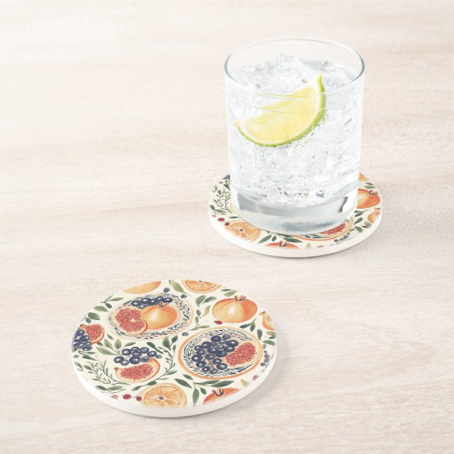 Pomegranate & Citrus Mediterranean Sandstone Coast Coaster (Side)