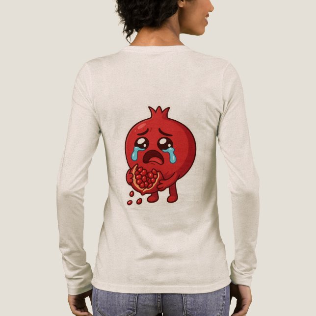 Pomegranate Crying Cartoon Sticker – Cute Fruit Tri-Blend Shirt (Back)