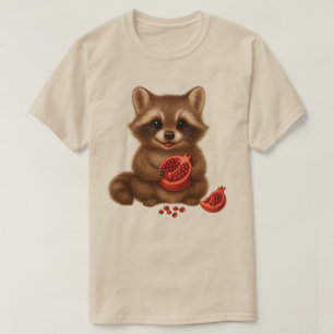 Pomegranate & Cute Racoon Baby Retro   Fall Fruit T-Shirt