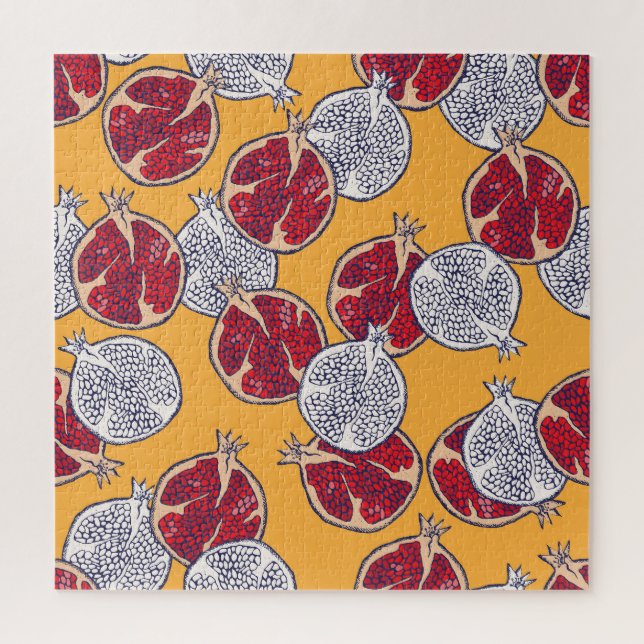 Pomegranate Drawn: Handmade Vintage Pattern Jigsaw Puzzle (Vertical)