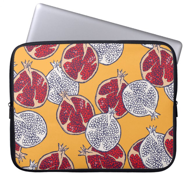 Pomegranate Drawn: Handmade Vintage Pattern Laptop Sleeve (Front)