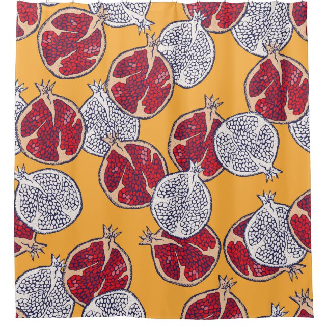Pomegranate Drawn: Handmade Vintage Pattern Shower Curtain (Front)
