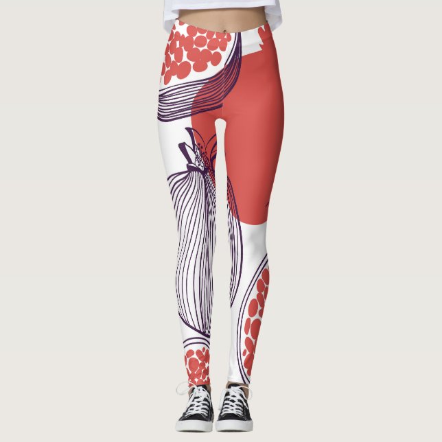 Pomegranate Fashion: Seamless Vintage Pattern Leggings (Front)
