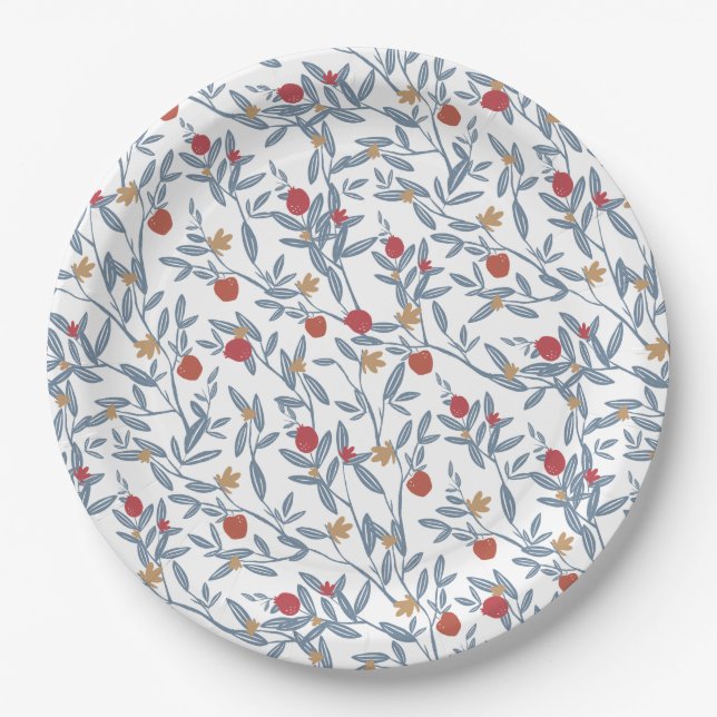 Pomegranate Florals Rosh Hashanah Paper Plate (Front)
