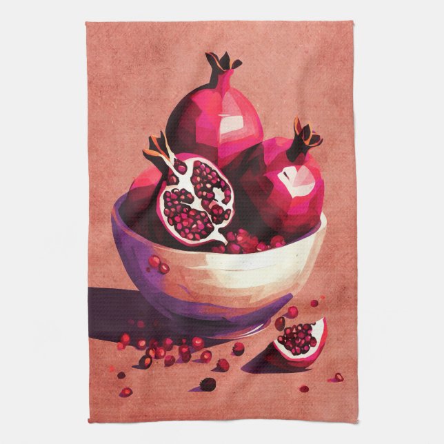 Pomegranate Fruit Bowl  Tea Towel (Vertical)