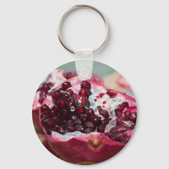 Pomegranate fruit macro photo seed red key ring (Front)