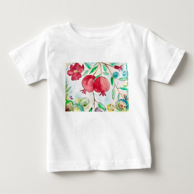 Pomegranate fruit nature art watercolor red baby T-Shirt (Front)