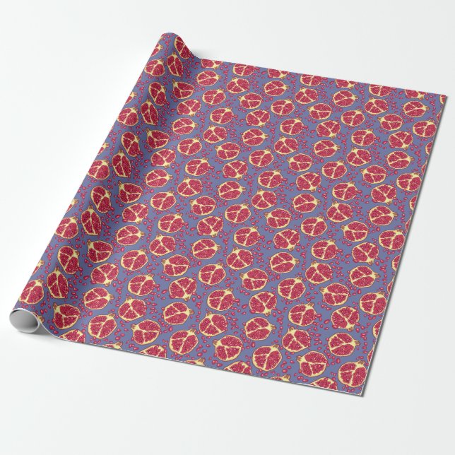 Pomegranate Fruit Seamless Pattern Design Wrapping Paper (Unrolled)
