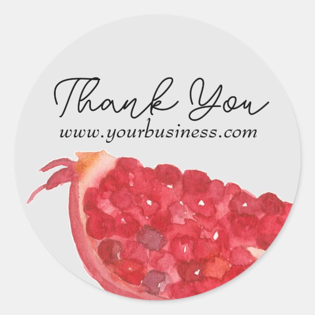 Pomegranate Fruit Slice Grey Thank You Classic Round Sticker (Front)