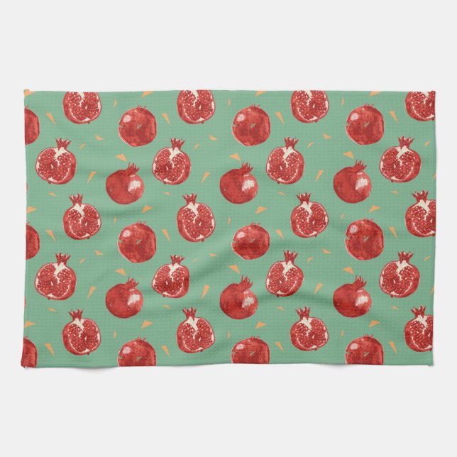 Pomegranate Fruit Vector Seamless Pattern Tea Towel (Horizontal)
