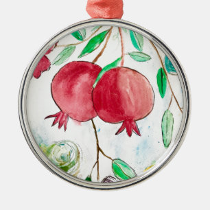 Pomegranate fruit watercolor dessert Vintage Metal Tree Decoration