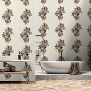Pomegranate Fruits and Blossoms Green Gold Wallpaper