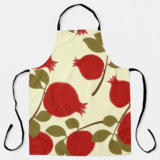 Pomegranate Fruits: Cartoon Yellow Background Apron (Front)