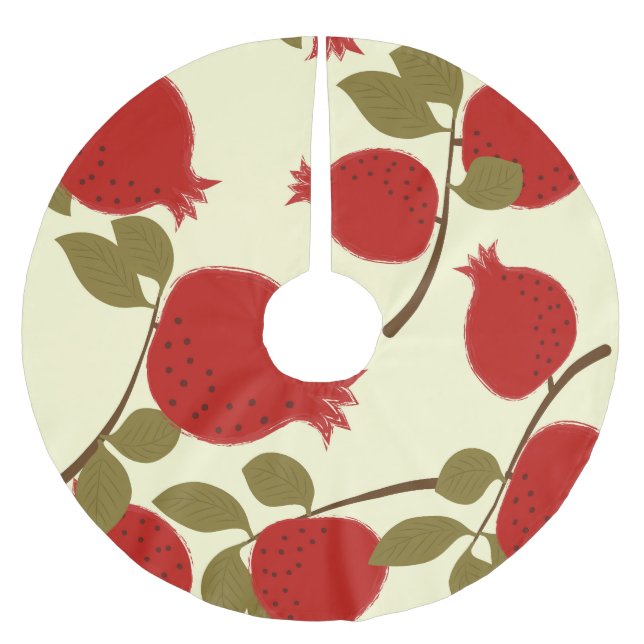 Pomegranate Fruits: Cartoon Yellow Background Brushed Polyester Tree Skirt (Front)