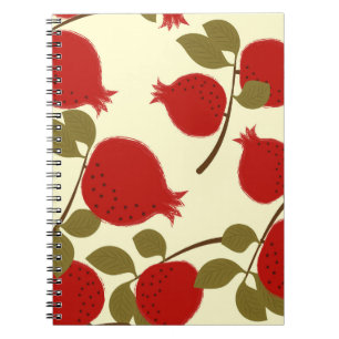 Pomegranate Fruits: Cartoon Yellow Background Notebook