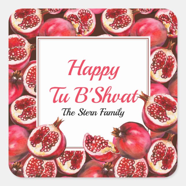 Pomegranate Gift Personalised Happy Tu B'shvatat  Square Sticker (Front)