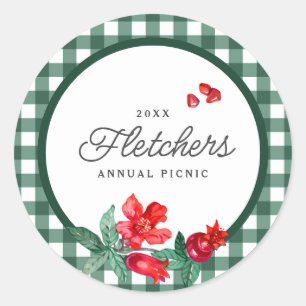 Pomegranate & Green Gingham Custom Classic Round Sticker