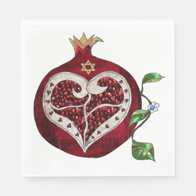 Pomegranate Heart Hanukkah Rosh Hashanah Napkins (Front)