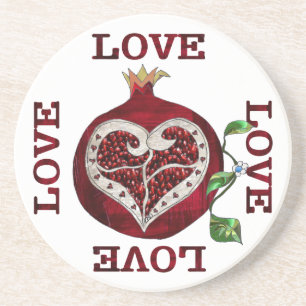 Pomegranate Heart LOVE Valentine Coaster