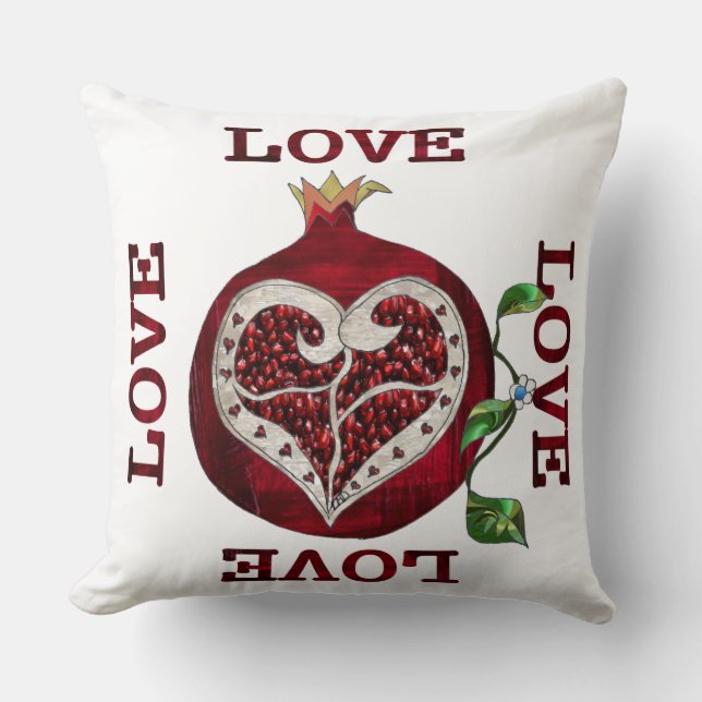 Pomegranate Heart LOVE Valentine Cushion (Front)