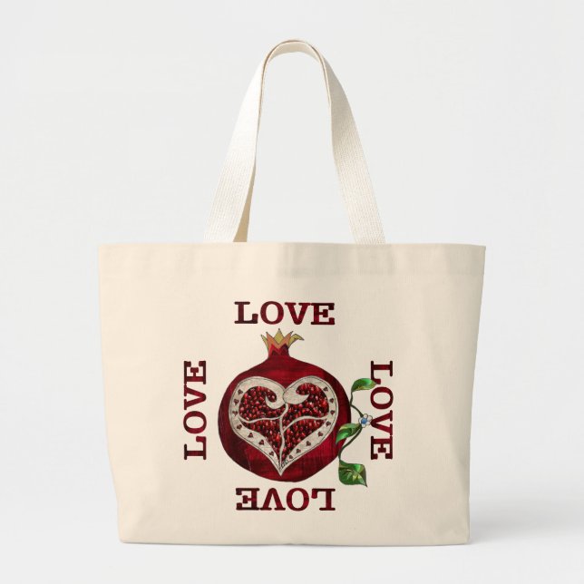 Pomegranate Heart LOVE Valentine Large Tote Bag (Front)