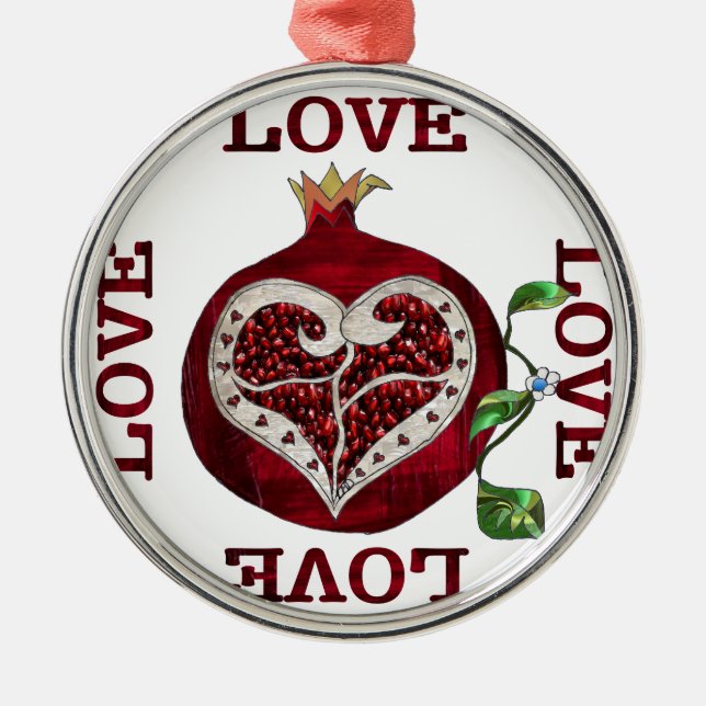 Pomegranate Heart LOVE Valentine Metal Tree Decoration (Front)