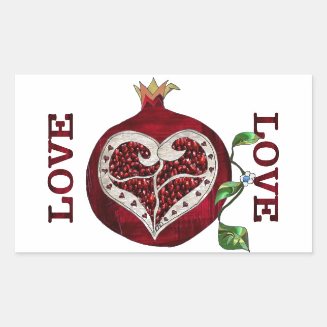Pomegranate Heart LOVE Valentine Rectangular Sticker (Front)