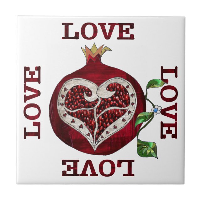 Pomegranate Heart LOVE Valentine Tile (Front)