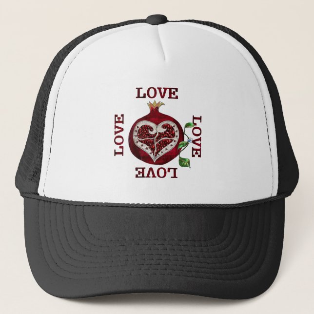 Pomegranate Heart LOVE Valentine Trucker Hat (Front)
