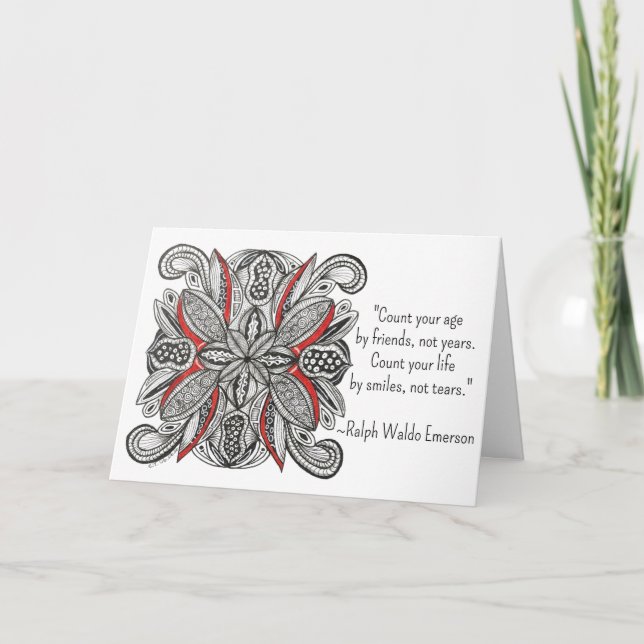 Pomegranate Inspired Hand-Drawn Doodle Birthday Card (Front)
