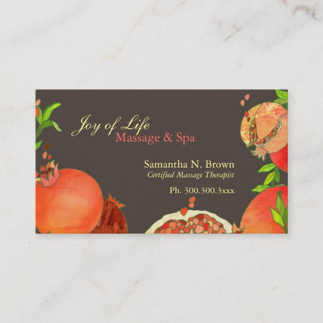 Pomegranate Massage Spa Appointment Card (Front)