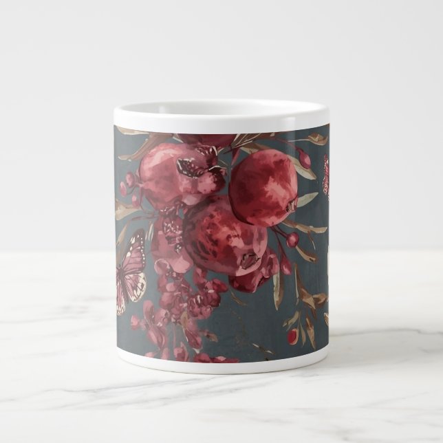 Pomegranate & Olive Mug | Wine Red Botanical Print (Front)