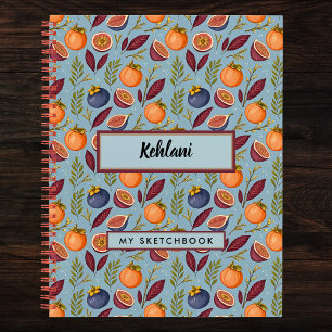 Pomegranate Orange Fern Purple Dusty Blue Sketch  Notebook