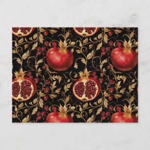 Pomegranate Paradise -Rich Floral Seamless Pattern Postcard