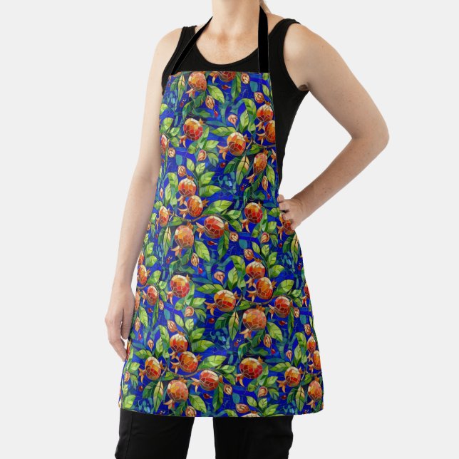 Pomegranate Pattern Dark Blue and Red Fruit Mosaic Apron (Insitu)