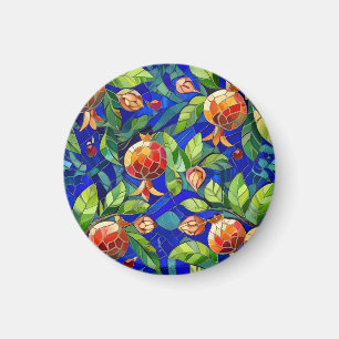 Pomegranate Pattern Dark Blue and Red Fruit Mosaic Magnet