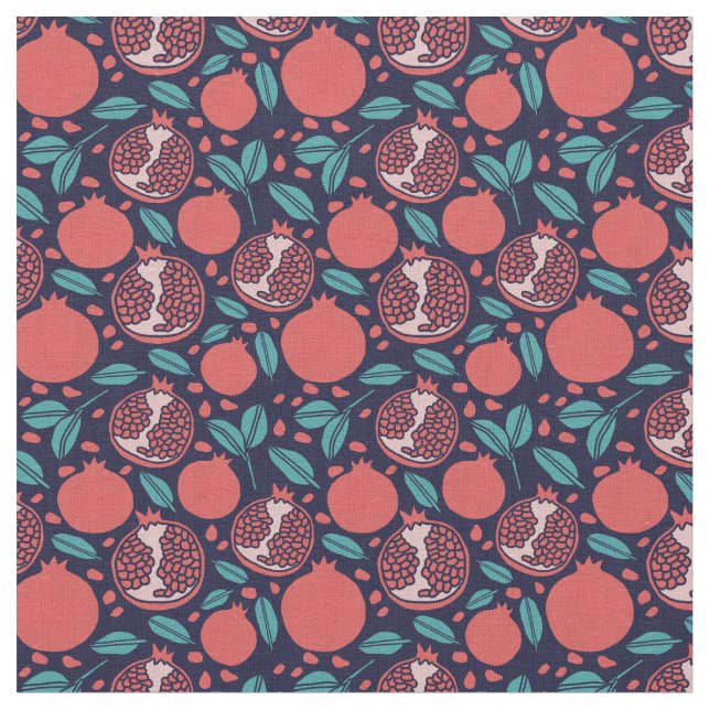 Pomegranate Pattern on Blue Pattern Fabric (Close Up)